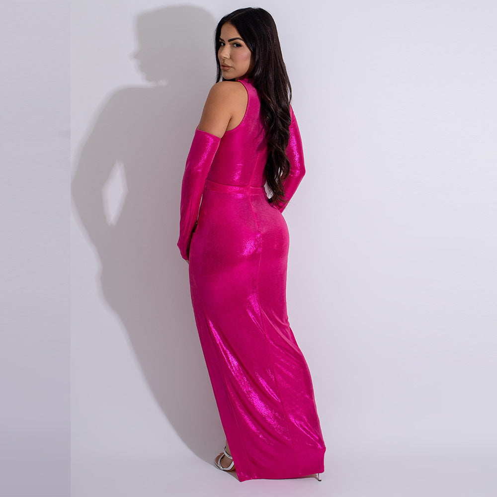 Irregular hollow metal buckle dress