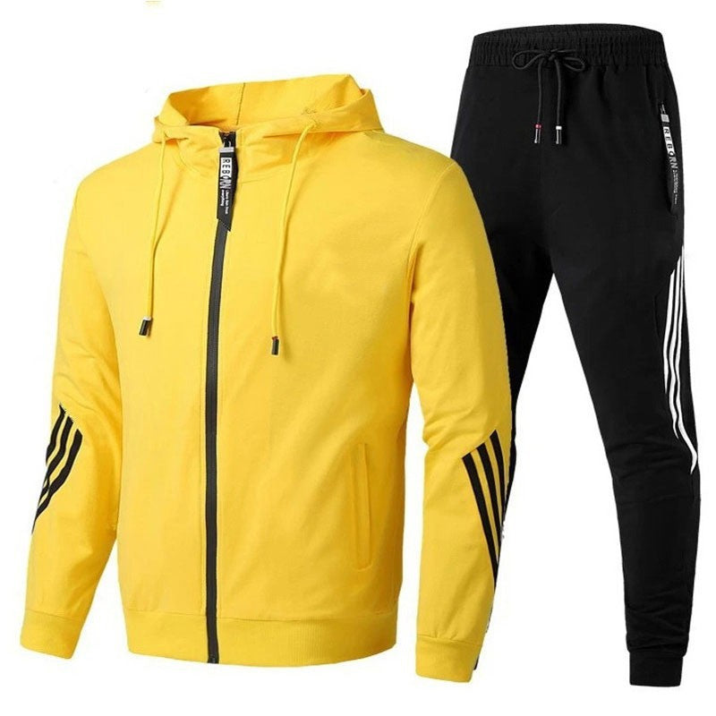 Sportswear Men's Set Casual Two-Piece Suit Spring Autumn Zipper Three-Stripe Hoodie Casual Long Pants