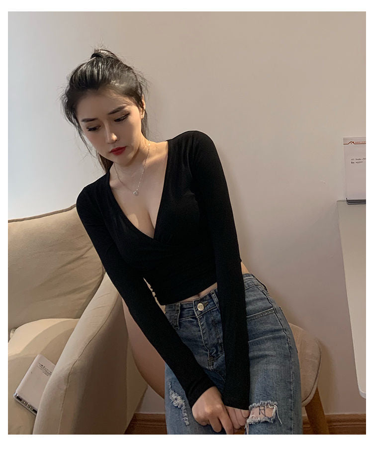 Haut court sexy à manches longues - Coupe slim pour femme