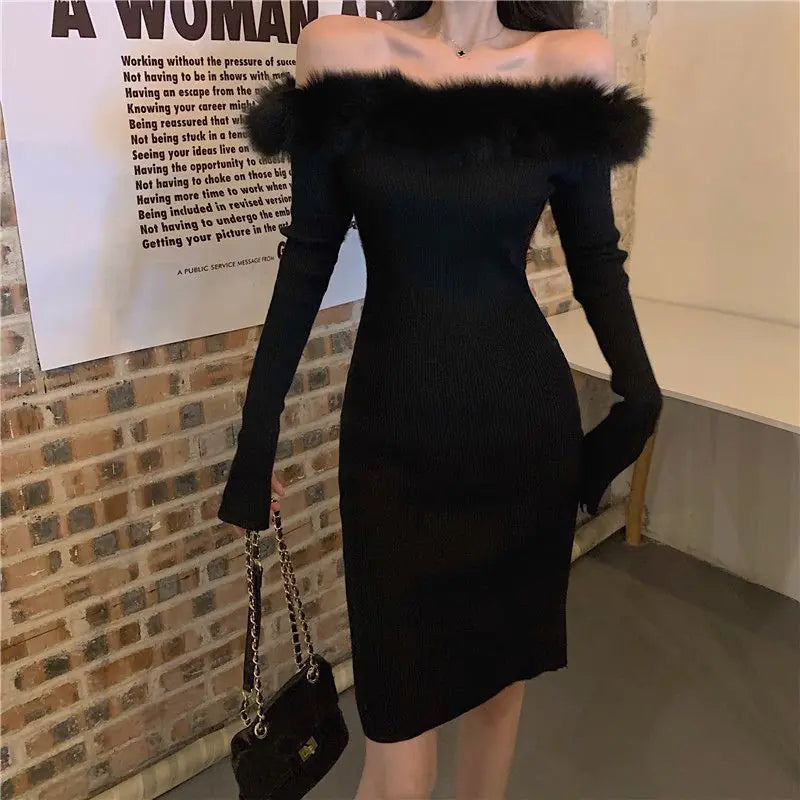 Off-Shoulder Sweater Dress for Women - Autumn Winter Fit