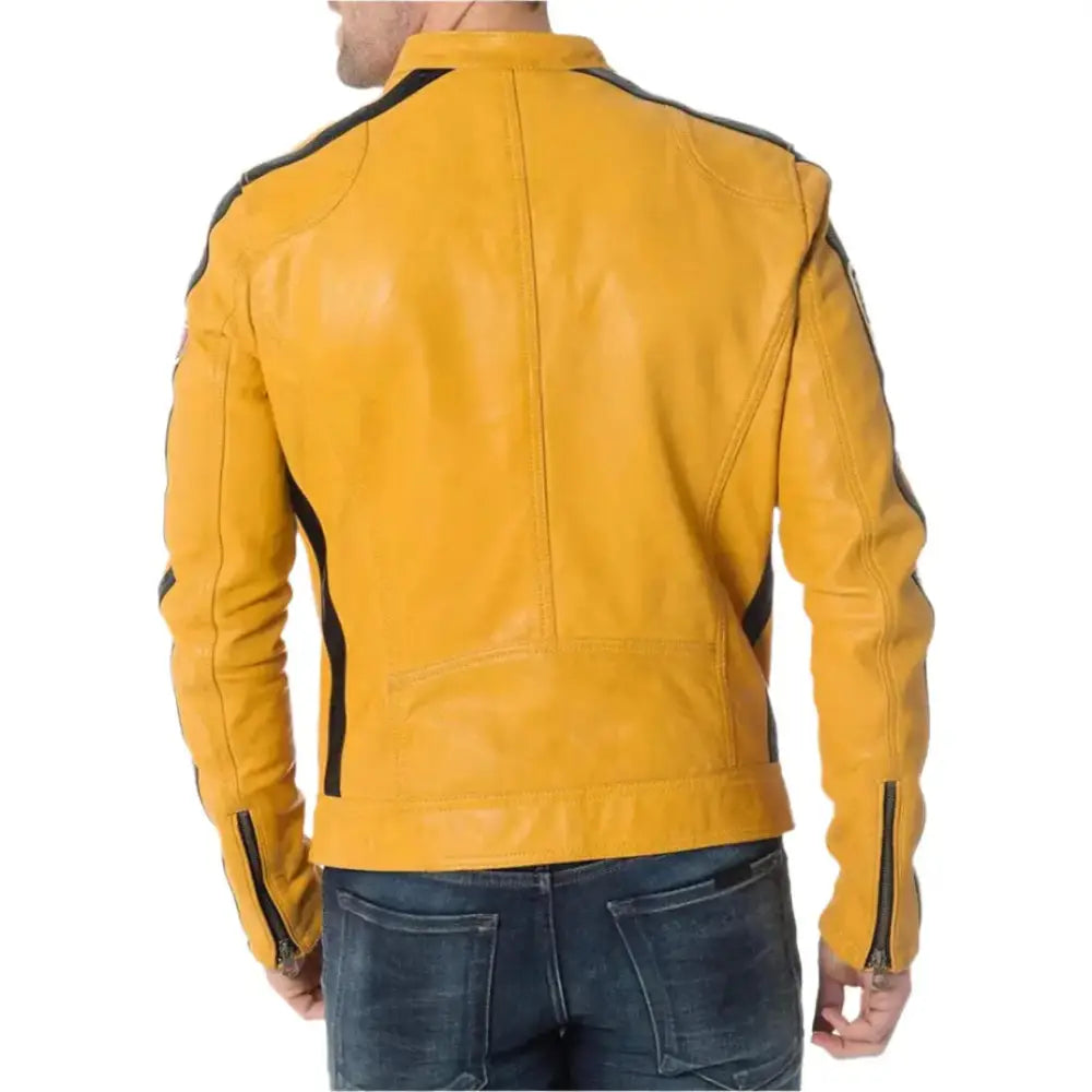 Men's Yellow Leather Biker Jacket
