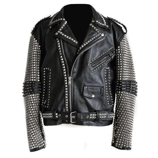 Men’s Punk Studded Rock Emo Biker Leather Jacket – Stylish Design