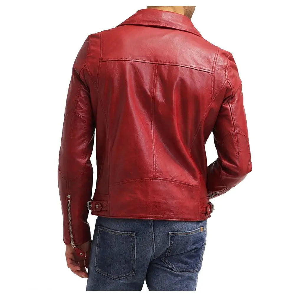 Men’s Red Lambskin Leather Biker Jacket