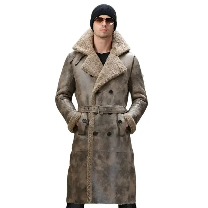 Shearling Fur Leather Windbreaker Coat