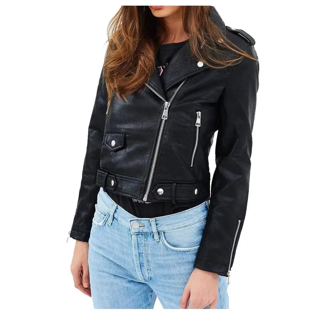 Women’s Classic Motorcycle Biker Leather Jacket