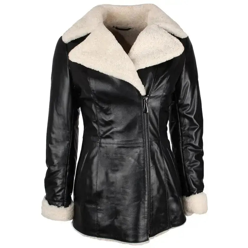 Womens Black Shearling Lambskin Trench Coat