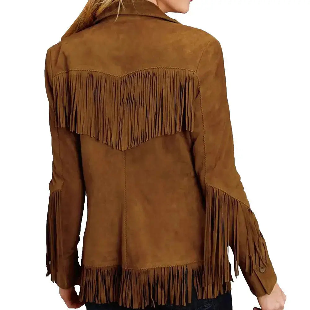 Women’s Brown Suede Fringe Leather Jacket