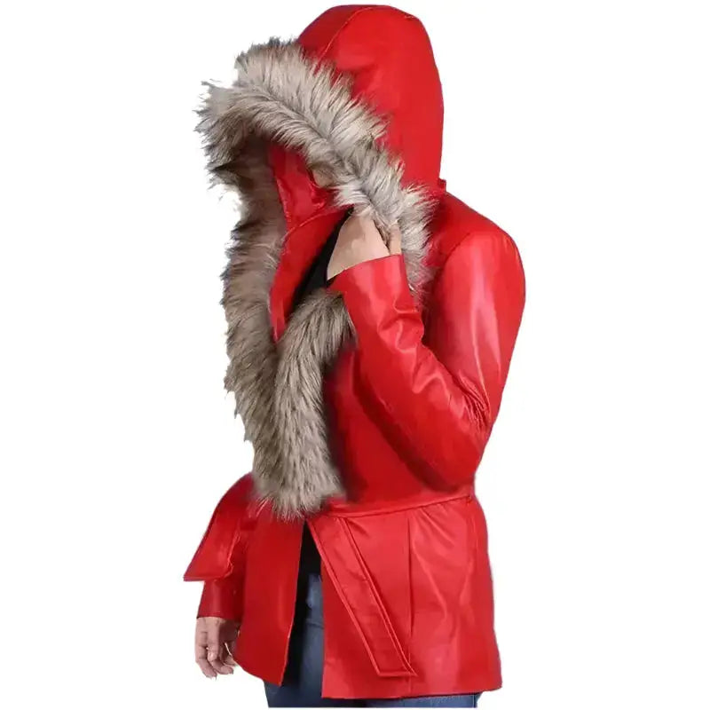 Women's Goldie Hawn Christmas Coat with Faux Fur Hood – Mrs. Claus Edition