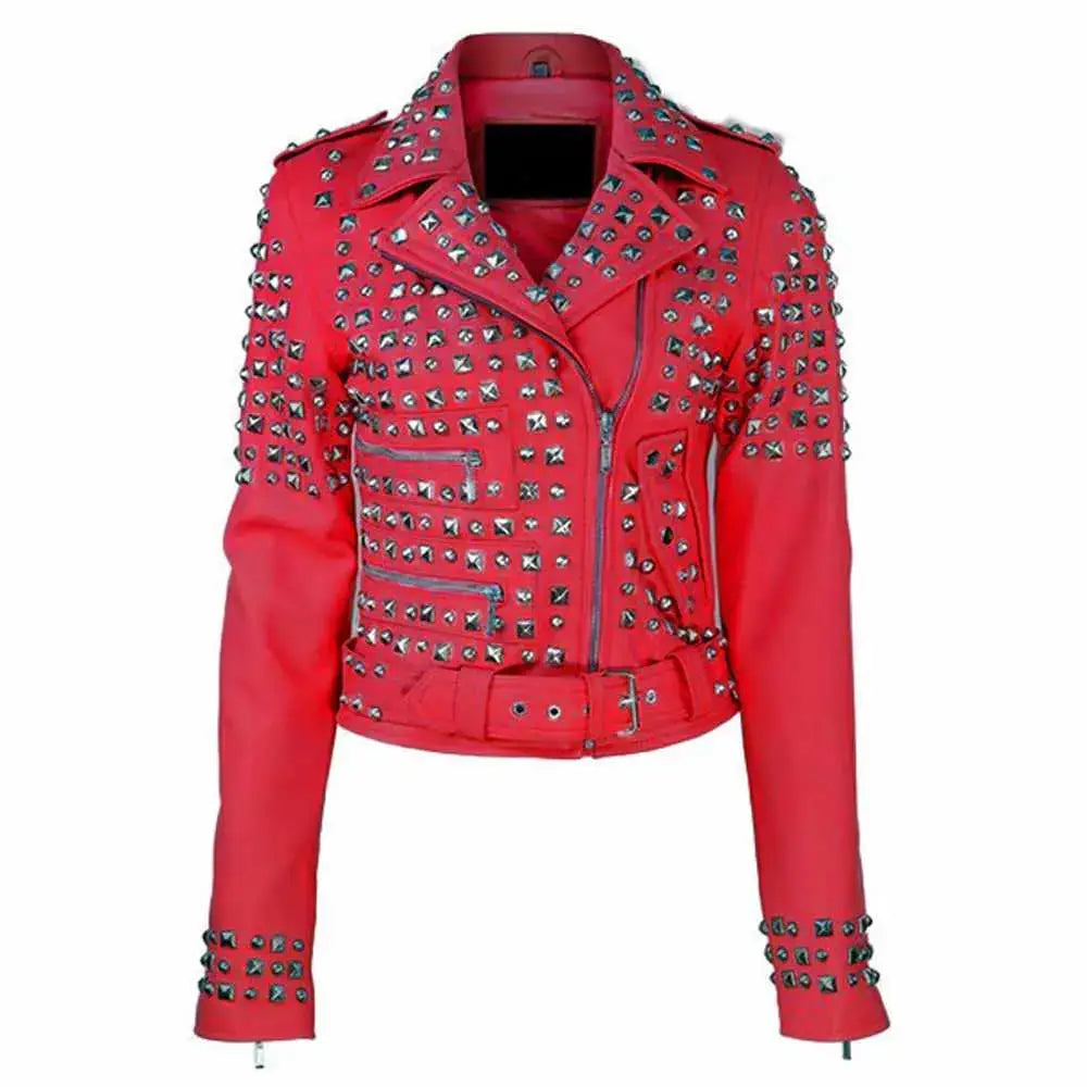Women's Studded Brando Leather Motorcycle Jacket