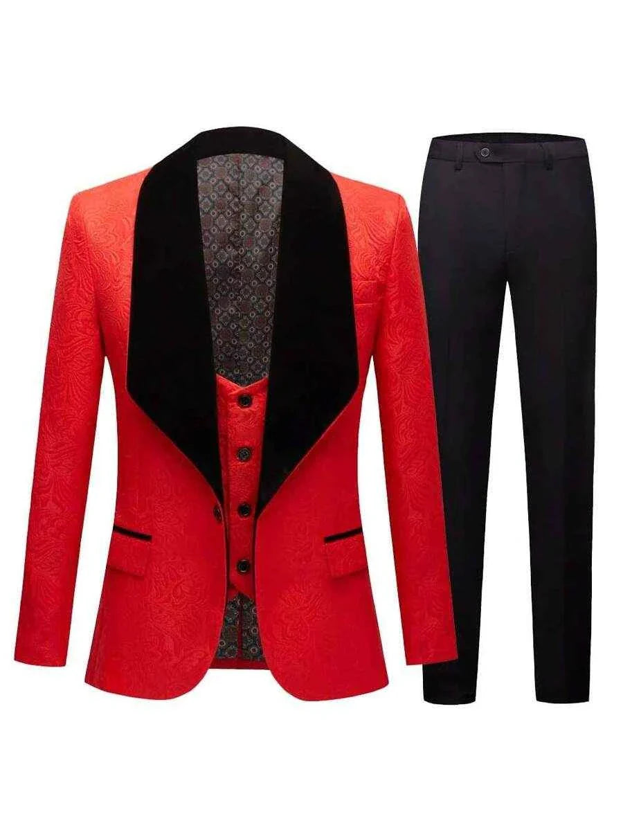 Dreiteiliger Herrenanzug mit floral gemustertem Blazer, Weste und Hose