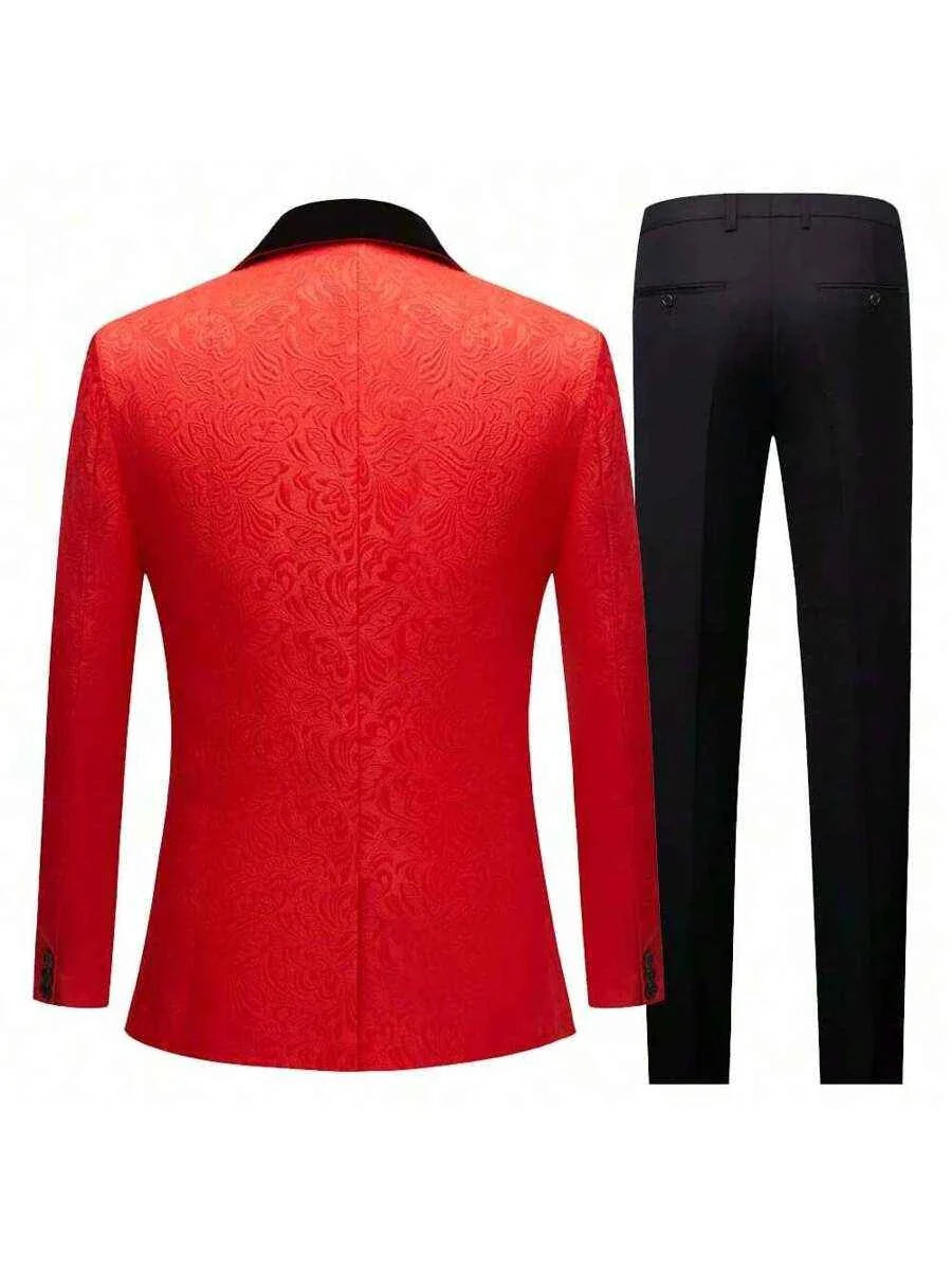 Dreiteiliger Herrenanzug mit floral gemustertem Blazer, Weste und Hose