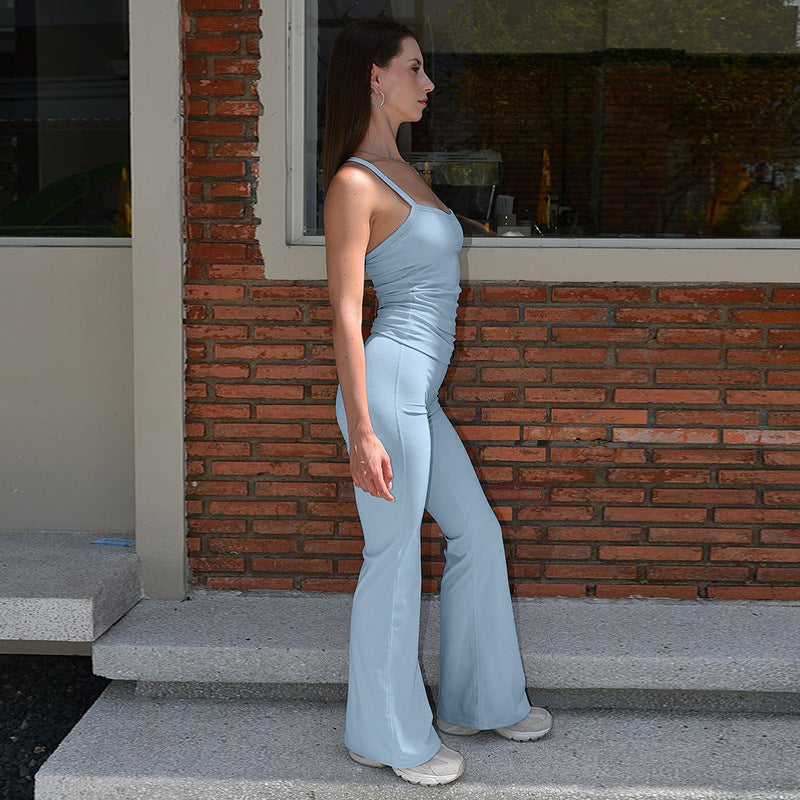 Solid Color Tight Sexy Strappy Pantsuit