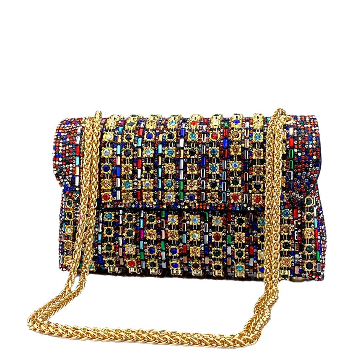 New Elegant Evening Dress Style Brooch-Adorned Clutch Bag with Rhinestones Chain Strap and Cheongsam Design for Formal Occasions
