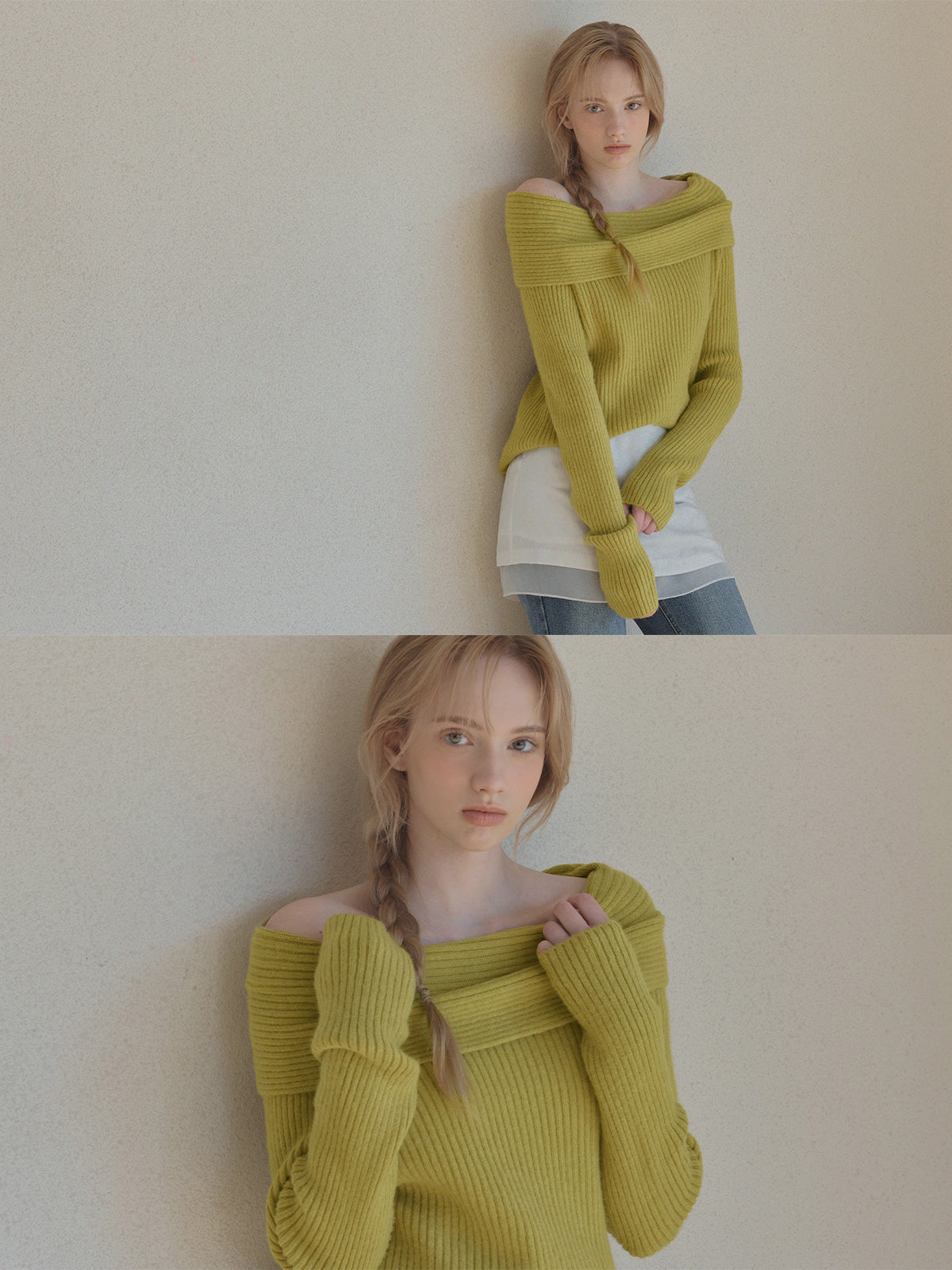 [TWEE] Eldin Off-Shoulder Ribbed Knit