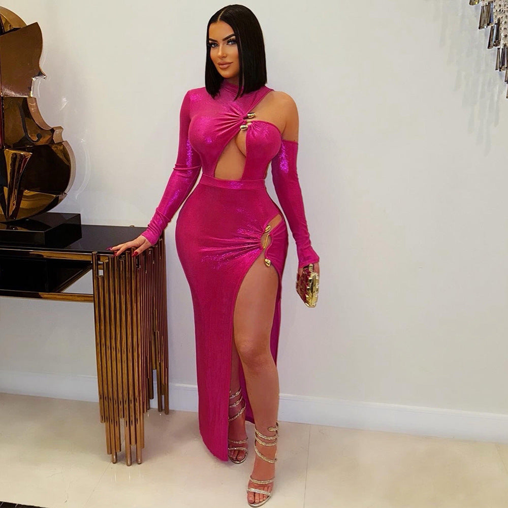 Irregular hollow metal buckle dress