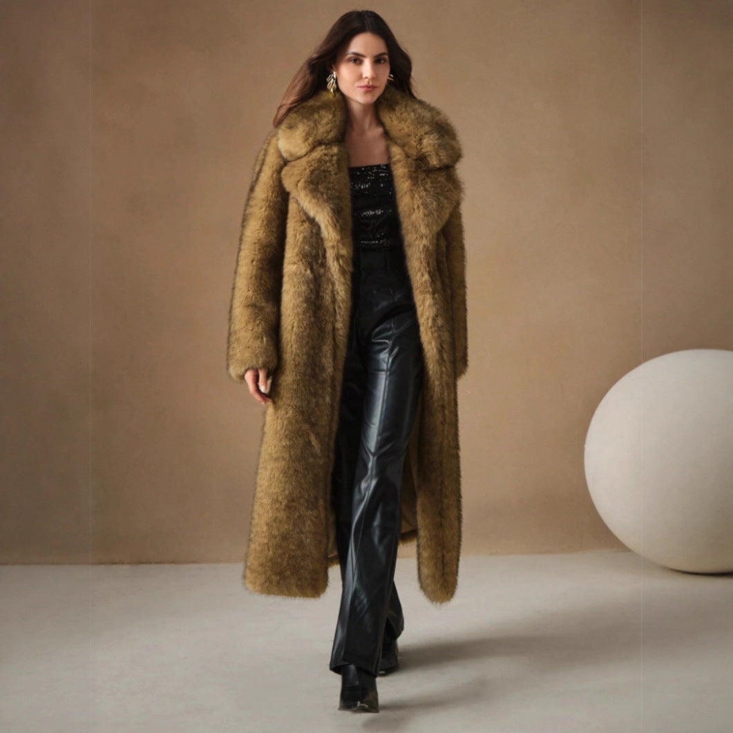 Women's Fall Winter Fashion Fluffy Long Imitation Fox Fur Jacket
