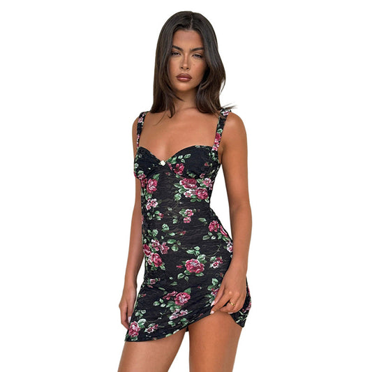 Lace flower hip hugging spicy girl dress