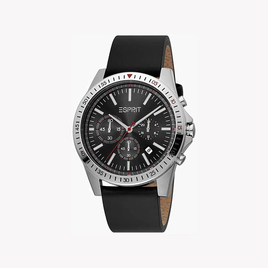 Esprit Men's Black Leather Watch, Black Dial | Es1g050m0015