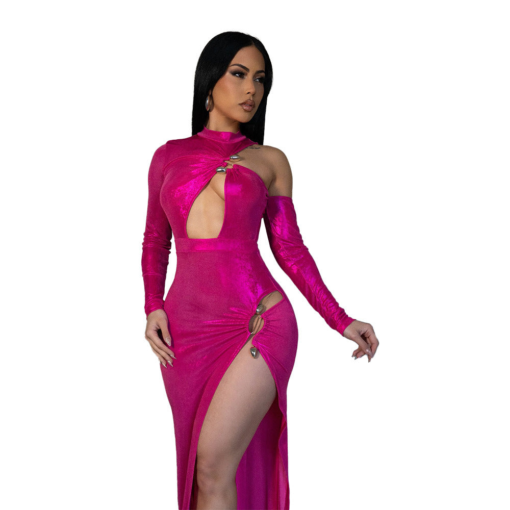 Irregular hollow metal buckle dress