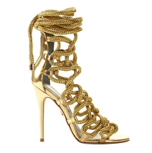 Woman Sexy Lace-up Ropes High Heel Sandals Lady Fashion Thin Heel Gladiator  Big Size Peep Toe Sandals Party Shoes