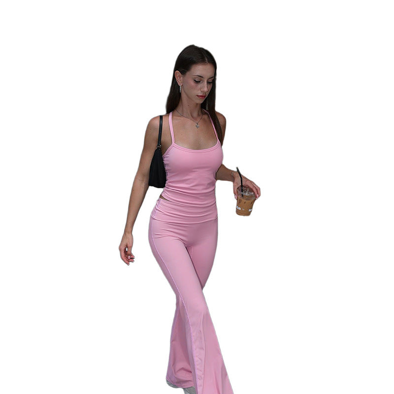 Solid Color Tight Sexy Strappy Pantsuit