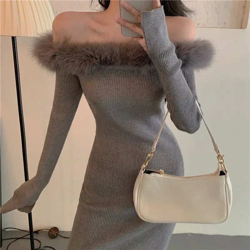 Off-Shoulder Sweater Dress for Women - Autumn Winter Fit
