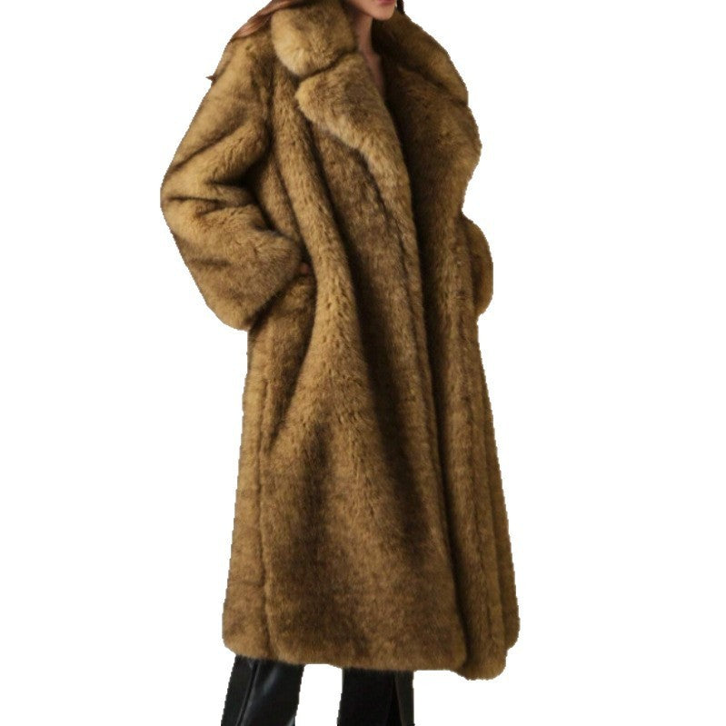 Women's Fall Winter Fashion Fluffy Long Imitation Fox Fur Jacket