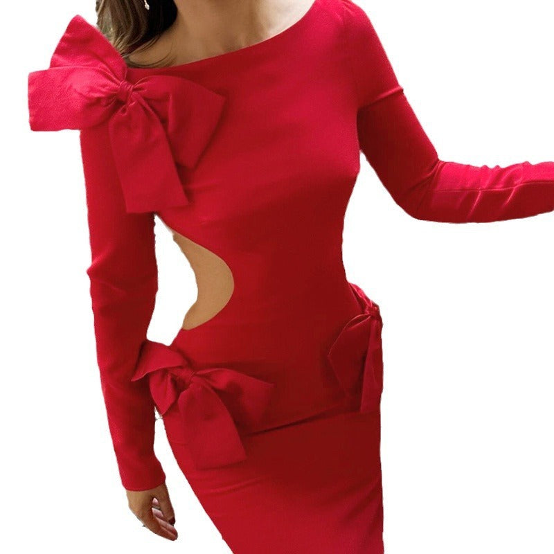Slim-fit Sheath Split Bow Bare Back Dress