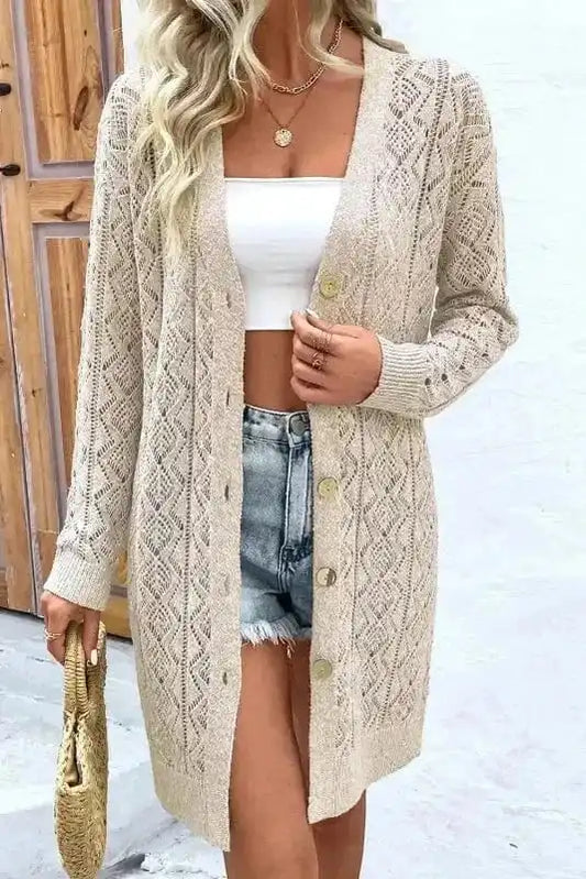 Elegant Eggshell Cable Cardigan-0