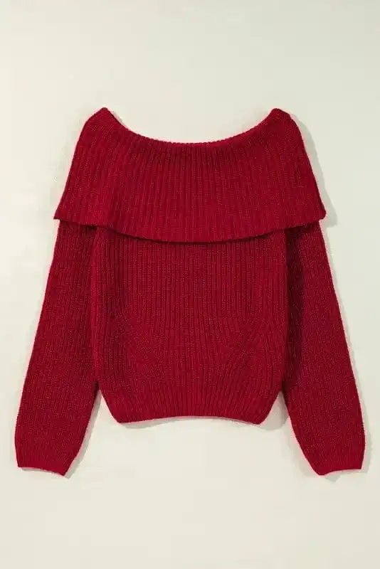 Crimson Cozy Shoulder-Bare Knit Sweater-4