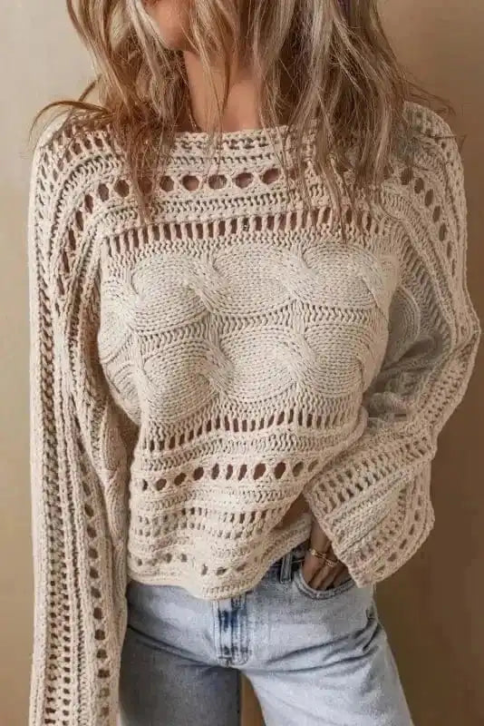 Lattice Charm Crop Sweater-2