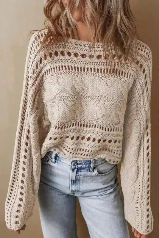 Lattice Charm Crop Sweater-0