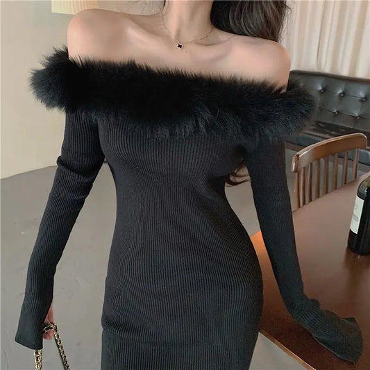 Off-Shoulder Sweater Dress for Women - Autumn Winter Fit