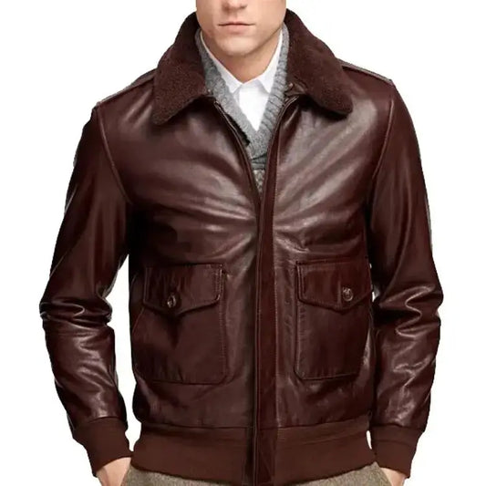 Mens Brown Leather Bomber Jacket