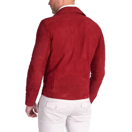 Men's Red Suede Leather Biker Jacket – Slim Fit
