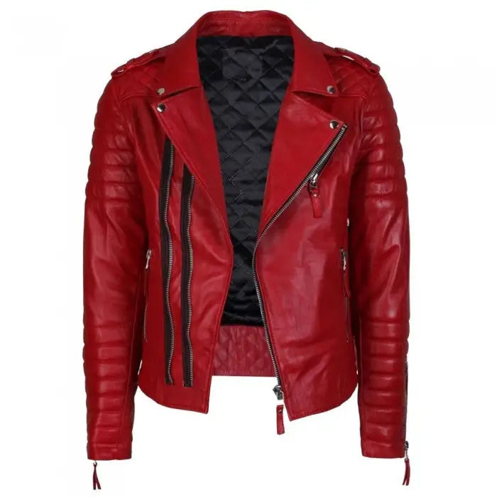 Men’s Supreme Red Biker Fashion Leather Jacket