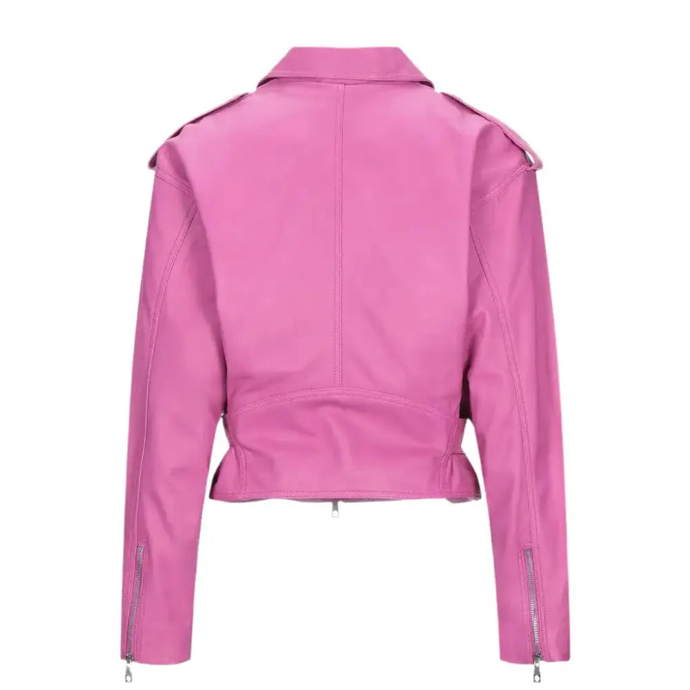 Women's Pink Cropped Leather Jacket