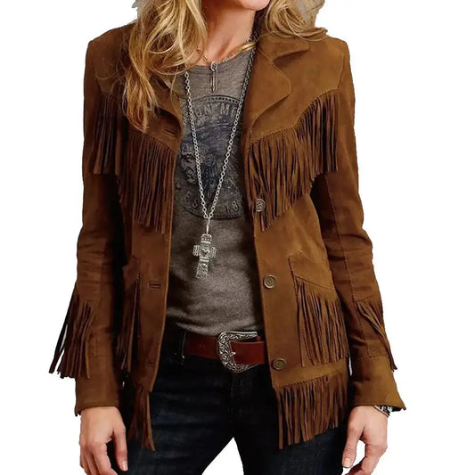 Women’s Brown Suede Fringe Leather Jacket