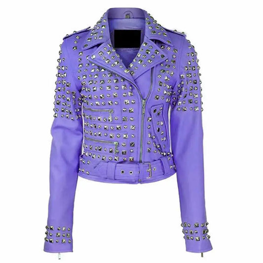 Women's Studded Brando Leather Motorcycle Jacket